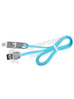 Кабель 2в1 MicroUSB+Lightning 8pin-USB Ritmix RCC-200 Blue для синхронизации/зарядки, 1м