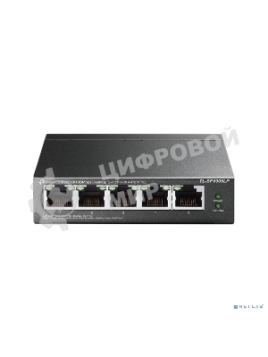 Коммутатор 5-Port 10/100Mbps Unmanaged Switch with 4-Port PoE, meta case, desktop mount, PoE budget 41W.