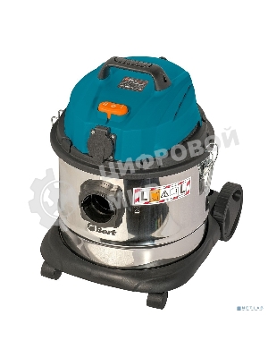 Строительный пылесос Bort BSS-1215 синий/серебристый, 260/1200 Вт, уборка сухая/влажная, пылесборник мешок/контейнер, 15 л