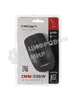Мышь беспроводная Crown CMM-336W черный, 1600 dpi, радиоканал, USB, кнопки - 4
