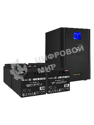 Комплект Источник бесперебойного питания EX295990RUS + батарея 40Aч EX282976RUS 4шт (инвертор, синус, для котла) ExeGate SineTower SZ-3000.LCD.AVR.3SH.1C13.RJ.USB <3000VA/2400W, чистый синусоида, LCD дисплей, AVR, 3хSchuko+1хC13, RJ45/11, USB, линейно-интерактивный, черный> + батарея ExeGate DT 1240 (12В, 40А·ч) 4шт