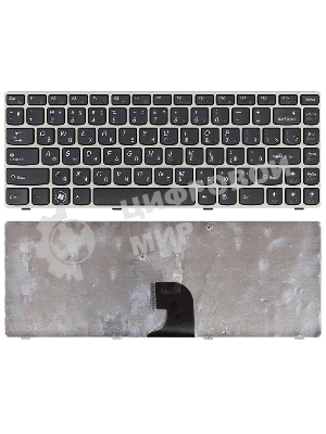 Клавиатура для ноутбука Lenovo IdeaPad Z360 черная с серебристой рамкой