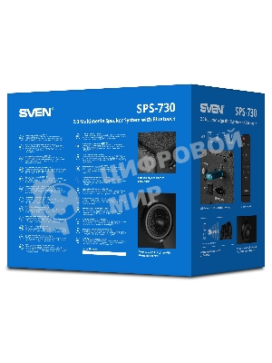 Акустическая система SVEN SPS-730 2.0 черные (2x25Вт, экокожа, USB/SD, пульт ДУ, Bluetooth)