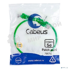 Шнур комм. Cabeus, кат. 5е, неэкр., U/UTP, RJ45/RJ45, PVC, AWG24, 0.5м, зеленый