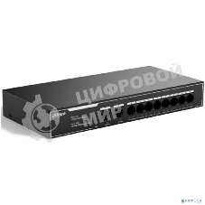 Коммутатор гигабитный 10-портовый неуправляемый c PoE Dahua DH-SG1010LP, 8xRJ45 1Gb PoE, 2xRJ45 1Gb uplink, суммарно 65Вт, коммутация 20 Гбит/с, MAC-таблица 2K, металл