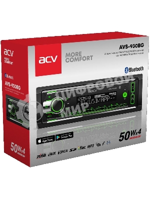 Автомагнитола ACV AVS-930BG, 1 DIN, Bluetooth, USB Type-A, AUX, пульт ДУ