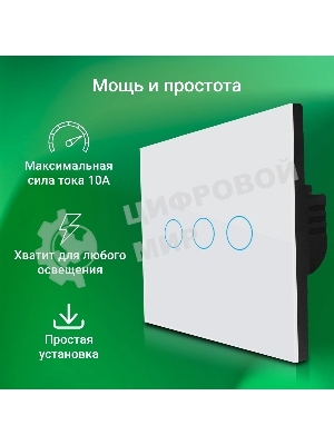 Выключатель умный Digma DiSwitch 3p 3-хкл. универсальный белый (DSW3P)