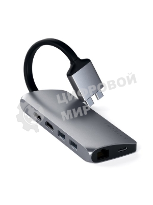 USB-концентратор Satechi Type-C Dual Multimedia Adapter для Macbook с двумя портами USB-C (2019/2018 MacBook Pro, 2018 MacBook Air and 2018 Mac Mini), серый космос