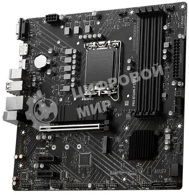 Материнская плата MSI PRO B760M-P DDR4, LGA 1700, Intel B760, 4xDDR4, 4xSATA, 2xM.2, 1xPCIe 4.0 x16, 2xPCIe 3.0 x1, 1xHDMI, 1xDP, 1xVGA, 1x1Gb LAN, 4xUSB-A 2.0, 1xUSB-A 3.2 Gen 1, 1xUSB-C 3.2 Gen 2, 3x3.5 мм, 7.1, mATX