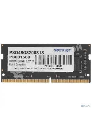 Оперативная память Patriot Signature, DDR4, 8GB (1x8 GB), 3200 MHz, CL22, SO-DIMM