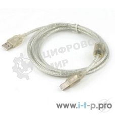 Кабель USB2.0 Cablexpert CCF-USB2-AMBM-TR-15, AM/BM, медь, двойн.экран, фер.кольцо, Pro, 4.5м, прозрач, пакет