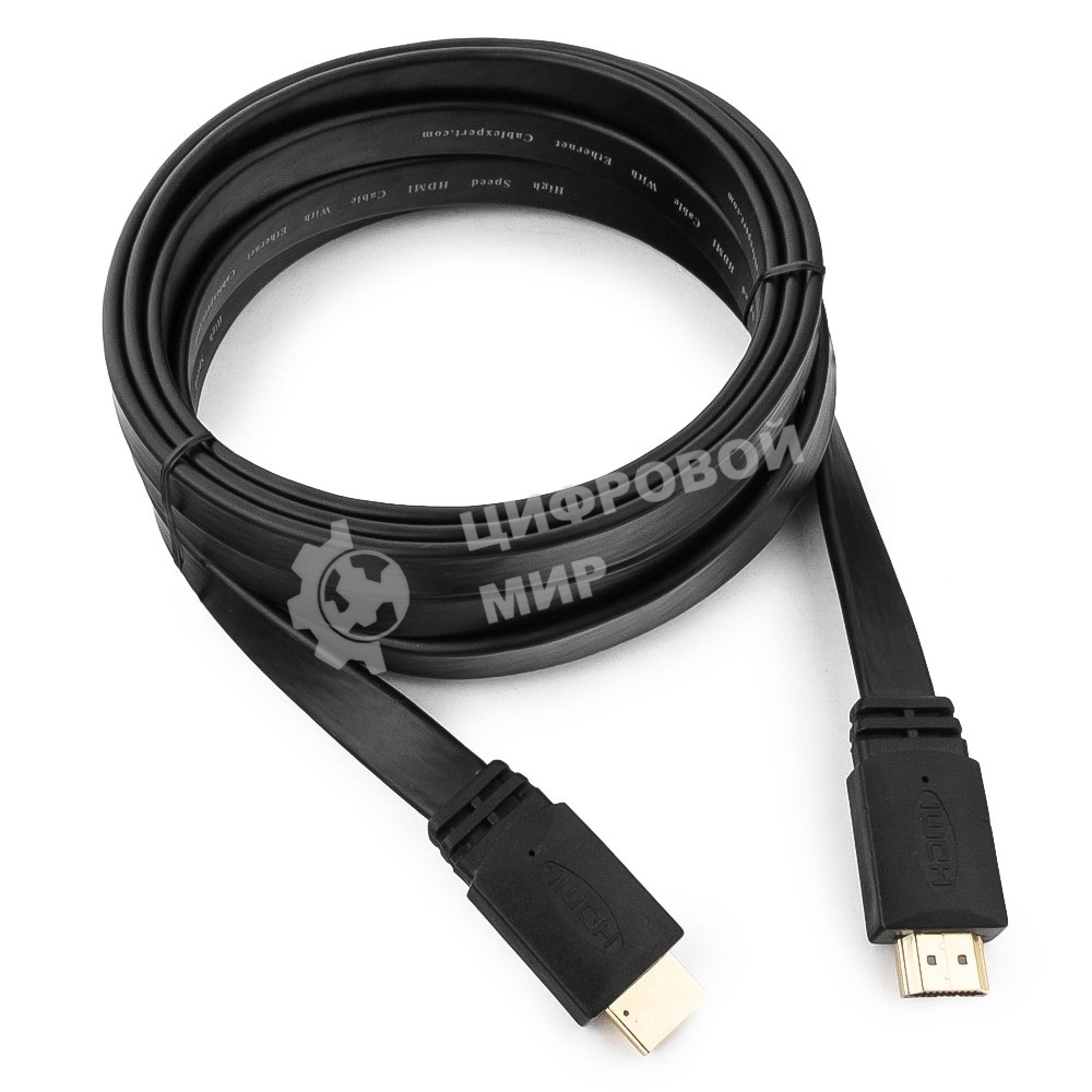 Кабель Cablexpert HDMI CC-HDMI4F-10, 19M/19M, v2.0, медь, позол.разъемы, экран, плоский кабель, 3м, черный, пакет