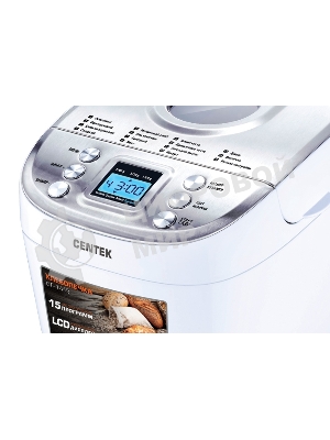 Хлебопечка Centek CT-1415 (бел/сталь) 1500 г БОЛЬШОЙ ОБЪЕМ, 860Вт, 15 программ, таймер, LCD, окошко