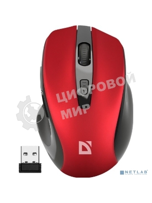 Мышь беспроводная Defender Prime MB-053 красный, 1600 dpi, радиоканал, USB, кнопки - 6