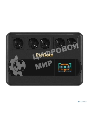 Источник бесперебойного питания ExeGate NEO Smart BU-800.LCD.AVR.5SH 800VA/480W, цветной LCD-дисплей, AVR, 5*Schuko, черный