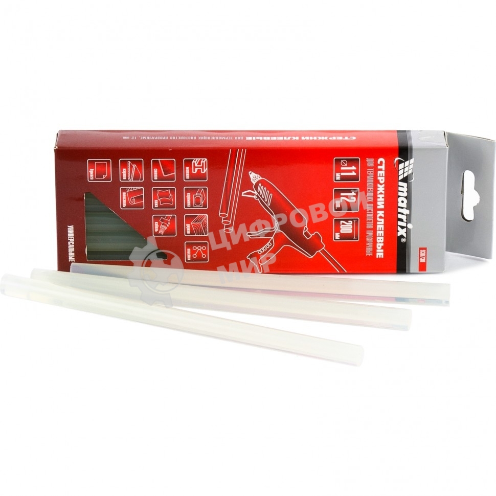 Стержни клеевые Matrix, 11 x 200 мм, прозрачные, 12 шт.