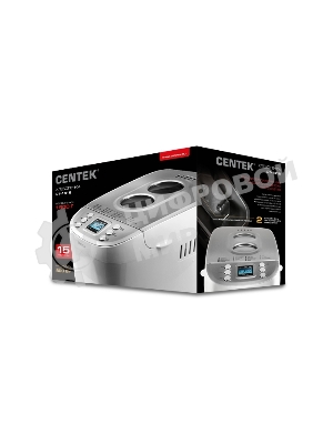 Хлебопечка Centek CT-1415 (бел/сталь) 1500 г БОЛЬШОЙ ОБЪЕМ, 860Вт, 15 программ, таймер, LCD, окошко