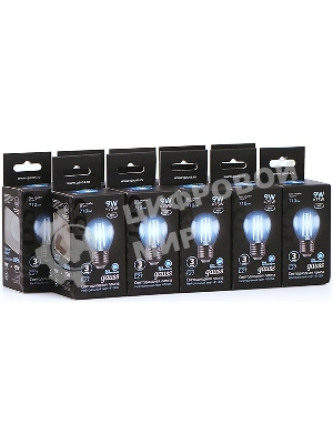 Лампа светодиодная филаментная Gauss 9Вт цок.: E27 шар 220B 4100K св. свеч. белый ней. G45 (упак.: 10 шт)