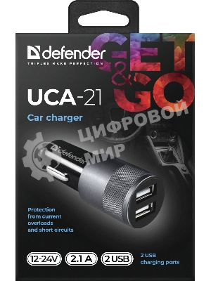 Зарядное устройство для авто Defender UCA-21 5V 2.1A