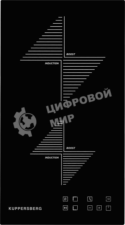 Индукционная варочная панель Kuppersberg ICO 301/домино, ширина 30 см, 2 зоны индукционного нагрева, сенсорное управление, 3 цифровых дисплея, 9 уровней мощности, таймер,автоотключение, защита от перелива, защита от детей, индикаторы остаточного тепла, Stop & Go, черный/прямой край
