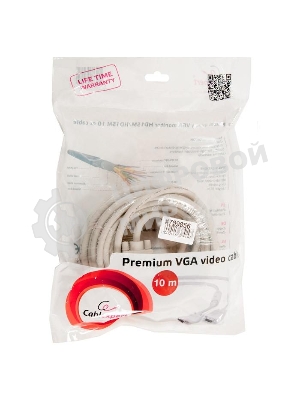 Кабель Gembird/Cablexpert VGA Premium, 15M/15M, 10м, серый, тройной экран, феррит.кольца