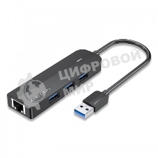 Сетевой адаптер Vention USB 3.0 M/Gigabit Ethernet RJ45 F+OTG хаб 3xUSB черный - 0.15м.