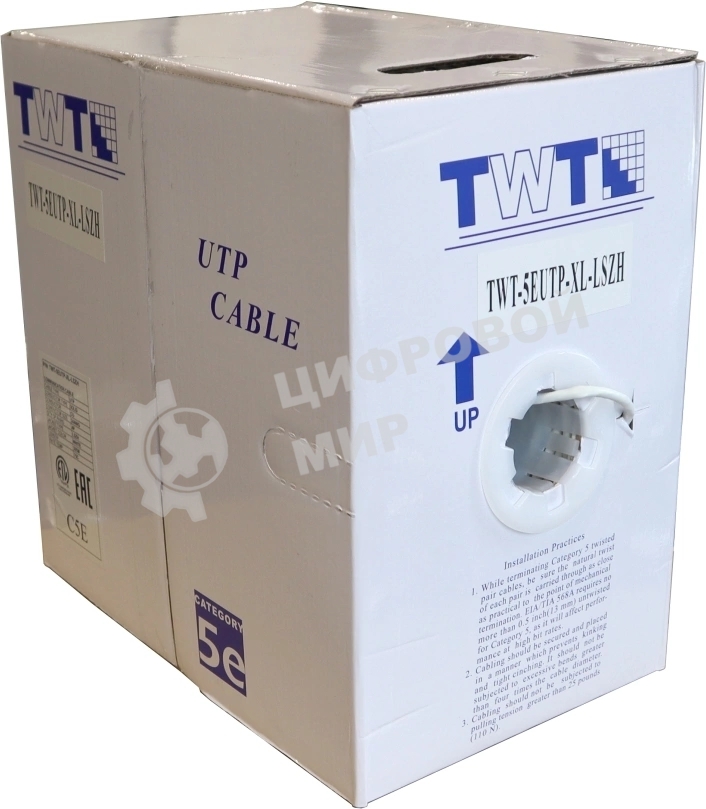 Кабель TWT UTP, серии XL, 4 пары, cat.5e, LSZH, белый, 305 м.