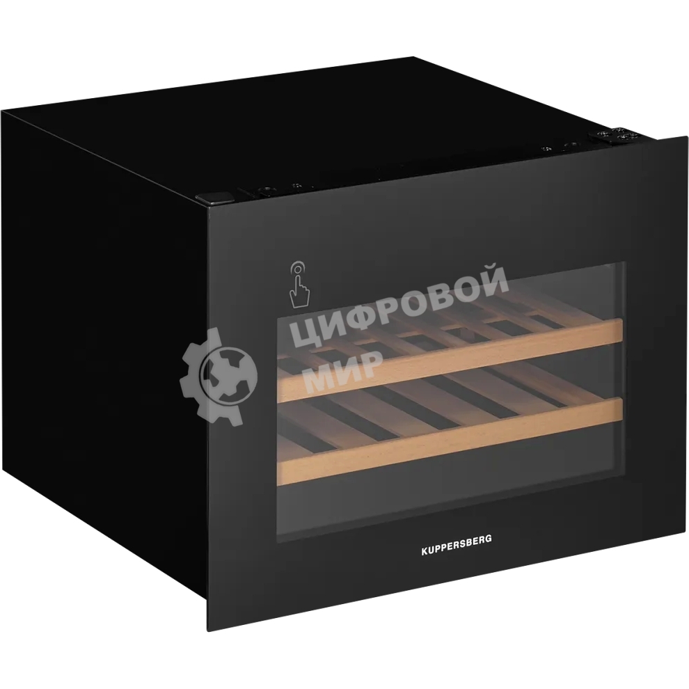 Винный шкаф Kuppersberg RBW 46, встраиваемый, High-Tech, объем 62 л, вместимость 28 бутылок, диапазон температуры 5-20 градусов, сенсорное открытие двери, 2 полки из бука, LCD дисплей, уровень шума 40 дБ, черный