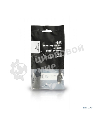 Переходник miniDisplayPort -> HDMI, Cablexpert A-mDPM-HDMIF4K-01, 4K, 20M/19F, кабель 15 см, черный, пакет
