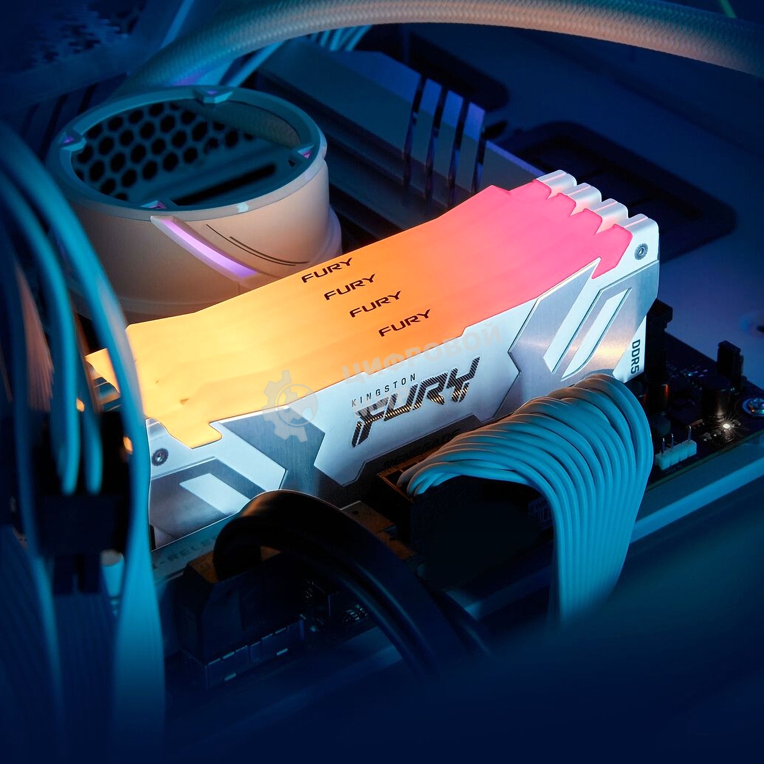 Оперативная память Kingston Fury Renegade, DDR5, 64Gb (2x32Gb), 6400MHz, CL32, DIMM, радиатор, RGB, белый