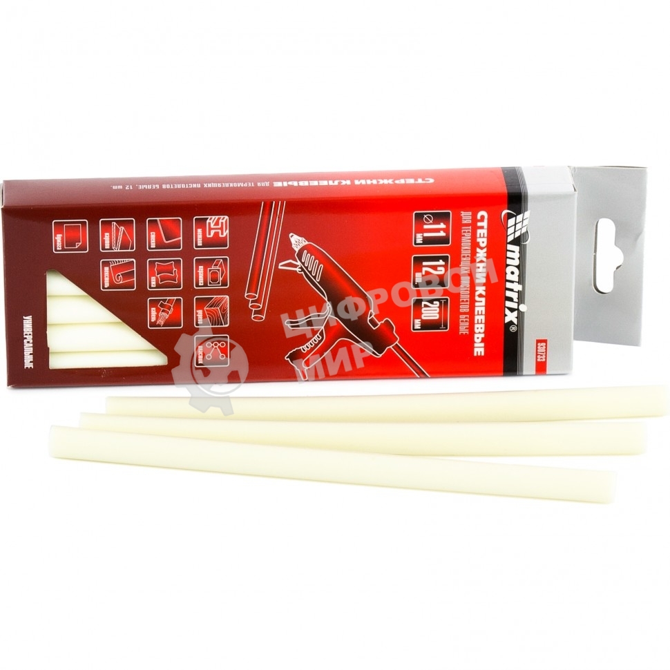 Стержни клеевые Matrix, 11 x 200 мм, белый, 12 шт.