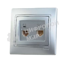 Розетка компьютерная + телеф. СП Мира RJ11 + RJ45 метал. сер. Lezard 701-1010-143