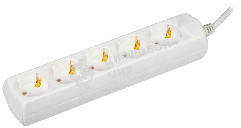 Сетевой фильтр IEK GENERICA У05, 5х5 м с заземл. 10А, 250В, 2P+PE, 3х1 кв.мм, белый