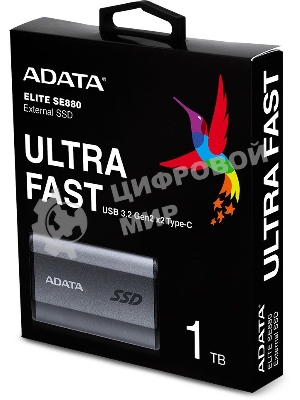 Внешний SSD ADATA Elite SE880, 1TB, USB 3.2 Gen 2x2 Type-C, R/W 2000/2000, серый