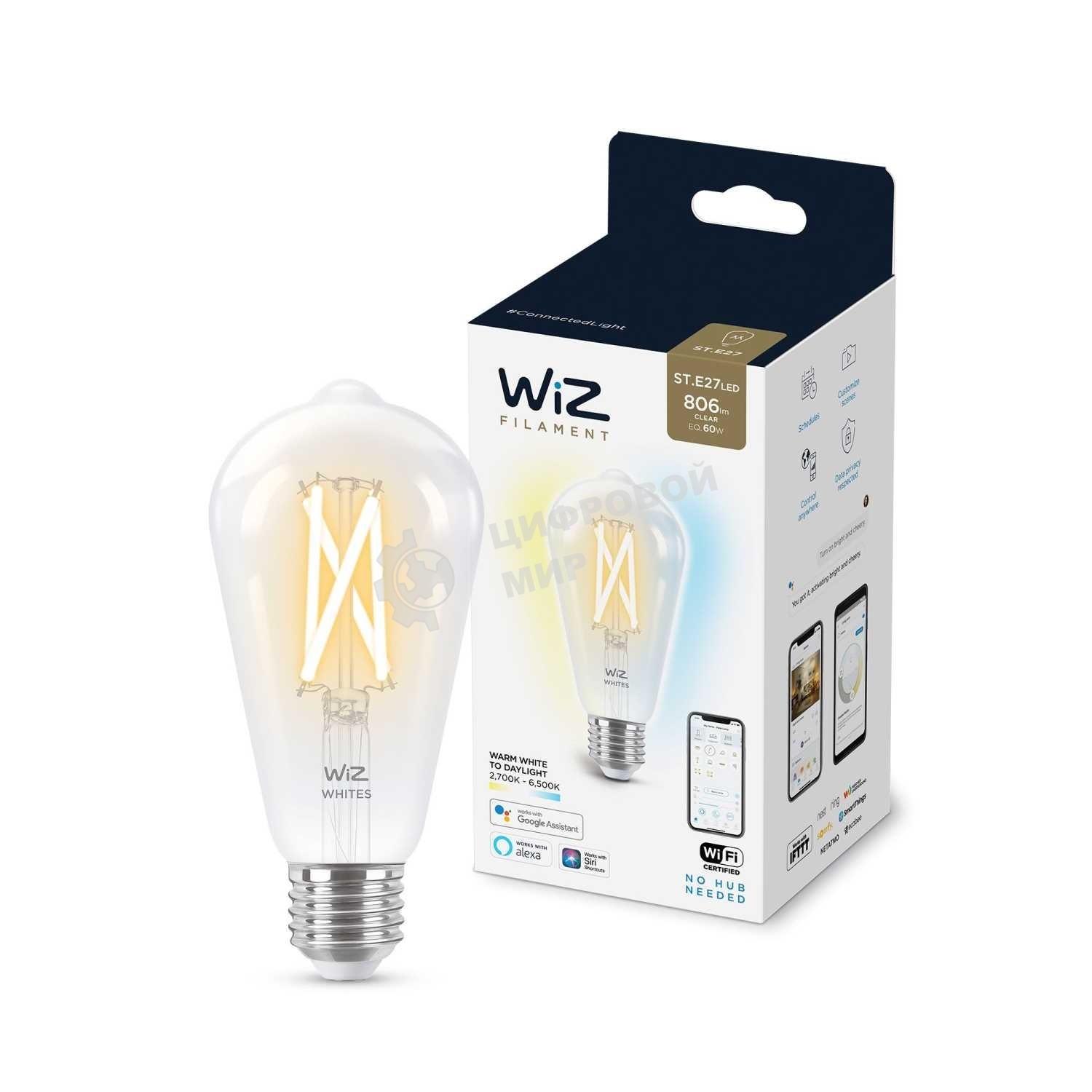 Лампа светодиодная WiZ Wi-Fi BLE60WST64E27927-65CL1PF/6