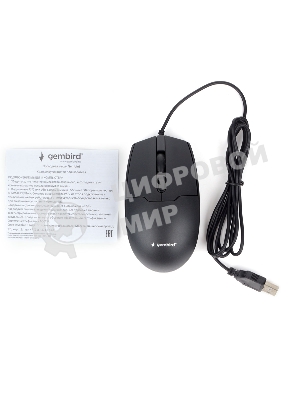 Мышь проводная Gembird MOP-430 черный, 1600 dpi, USB, кнопки - 4