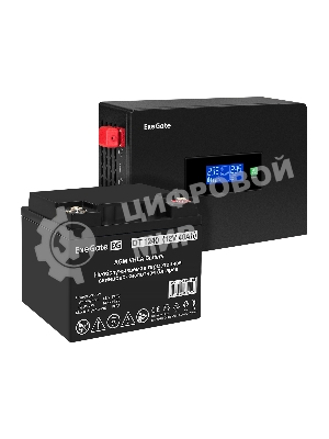 Комплект источника бесперебойного питания Exegate EX295992RUS + батарея 40Aч EX282976RUS 1шт (инвертор, синус, для котла, PF=1, настенный) ExeGate IdealSine SR-600.LCD.2SH <600VA/600W, чистая синусоида, цветной LCD-дисплей, 2*Schuko, крепление настенное, черный> + батарея ExeGate DT 1240 (12В, 40А·ч) 1шт