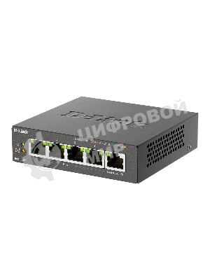 Коммутатор неуправляемый D-Link DGS-1005P/B3A с 5 портами 10/100/1000Base-T (4 порта PoE 802.3af/at, PoE-бюджет 60 Вт)