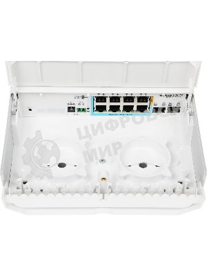 Коммутатор MikroTik netPower Lite 7R with 8 x Gigabit Ethernet ports (7 with Reverse POE-in, 1 with PoE-OUT), 2 x SFP+ cages, SwitchOS, outdoor enclosure, mounting kit (power supply NOT included)