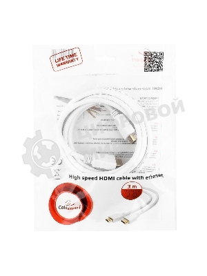 Кабель Cablexpert HDMI CC-HDMI4-W-10, 19M/19M, v2.0, медь, позол.разъемы, экран, 3 м, белый, пакет