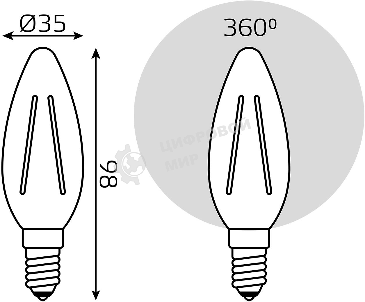 Лампа светодиодная филаментная Gauss 9Вт цок.:E14 свеча 220B 4100K св.свеч.бел.ней. C37 (упак.:10шт)