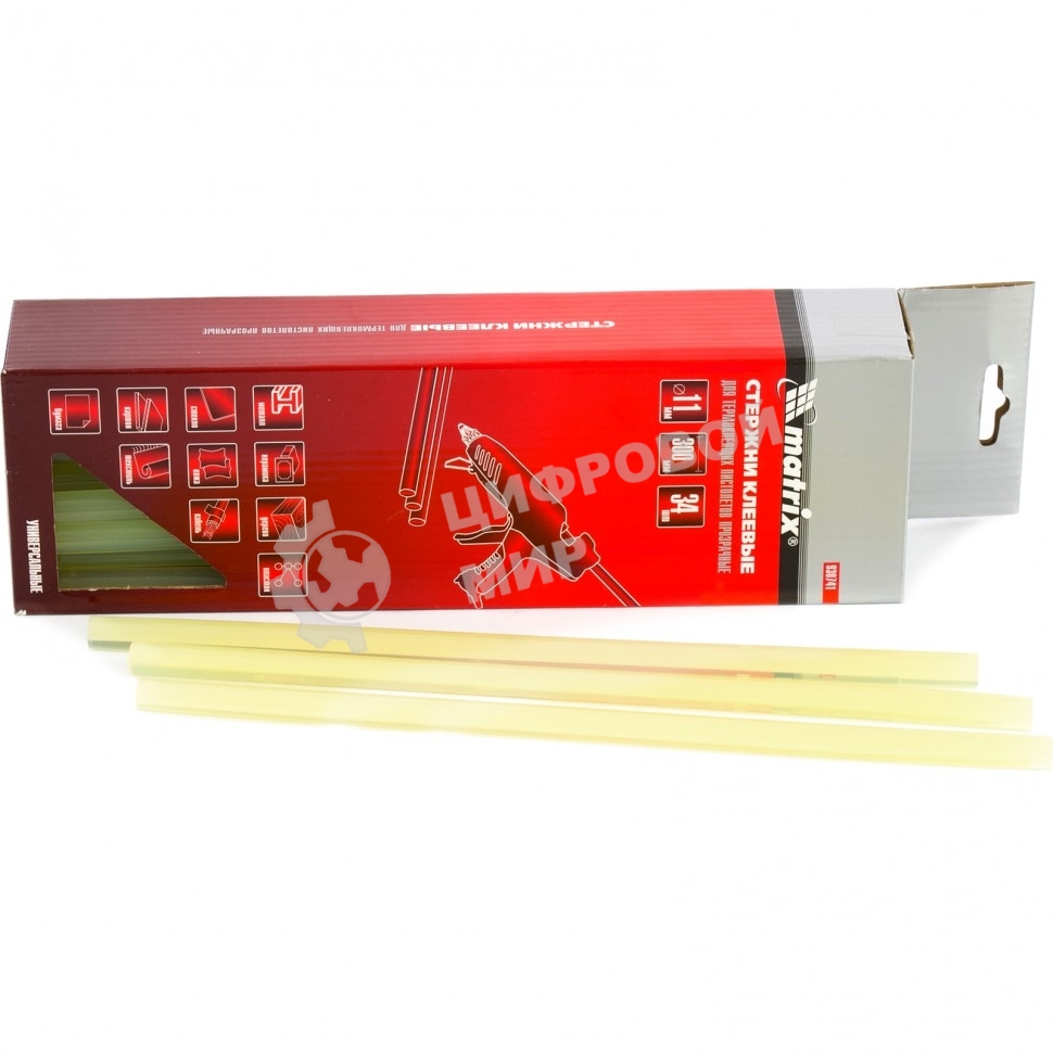 Стержни клеевые Matrix, 11 x 300 мм, белый, 34 шт.