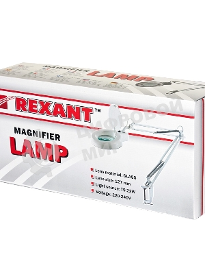 Лупа на струбцине круглая настольная Rexant 3Х с подсветкой, белая