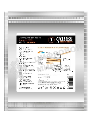 Лента светодиодная Gauss LED Elementary 5050/60-SMD 14.4W 12V DC теплый белый IP20 (ZIP Bag 5м)