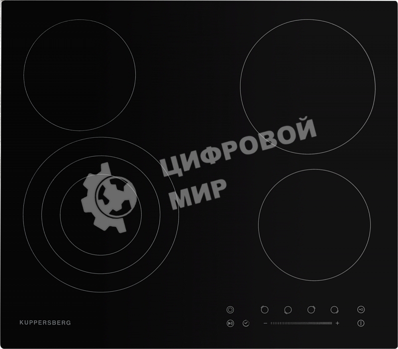 Электрическая варочная панель Kuppersberg ECS 603/ширина 60 см, 4 зоны ускоренного нагрева HI-Light, 1 зона с тройным расширением, сенсорное управление + слайдер, 5 цифровых дисплев, 9 уровней мощности, автоотключение, защита от детей, индикаторы остаточного тепла, таймер, Stop & Go, черный/прямой край