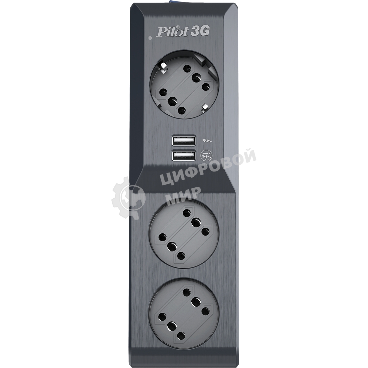 Сетевой фильтр Surge protector Pilot 3G 3xGP euro outlets, 10А/2.2 кВа, 2xUSB, 5m, черный