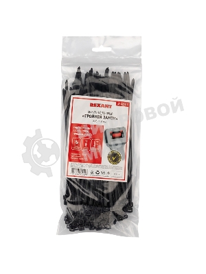 Хомут-стяжкa нейлоновая с тройным замком Rexant 200x4,8 мм, черная, упаковка 100 шт.