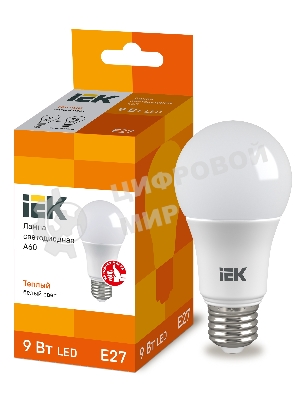 Лампа светодиодная IEK LLE-A60-9-230-30-E27 ECO A60 9Вт грушевидная 3000К теплый белый E27 810лм 230-240В