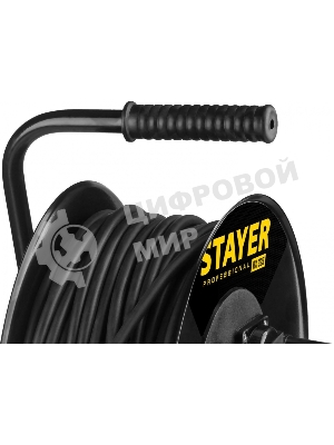Удлинитель силовой Stayer 55076-50 3x2.5кв.мм 4розет. 50м КГ катушка черный