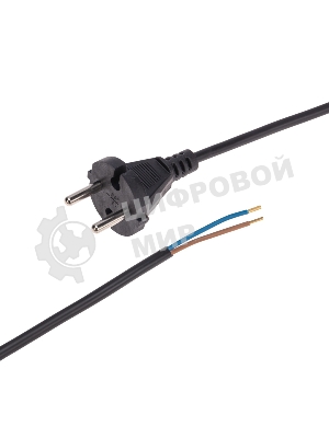 Шнур электрический с прямой вилкой 10А 2200Вт ПВС 2х0.75кв.мм 1.5м черн. Rexant 11-1305